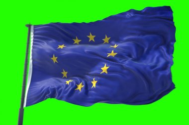 3D render, AB bayrağı, euro bayrak direği, Avrupa uni bayrağı ile