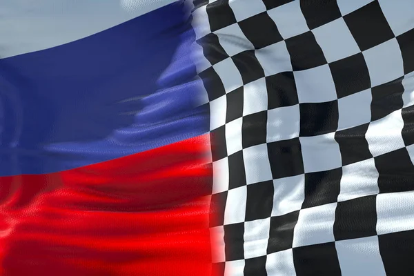 Halb Flagge der karierten Flagge, Ende Rennen und halb Russland Föderatio — Stockfoto