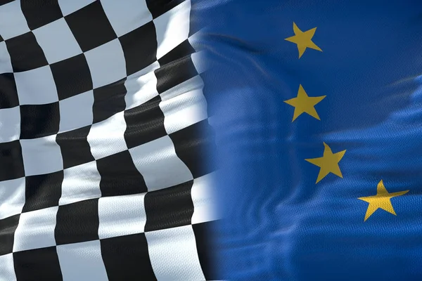 Половина прапори картатий прапор, кінця раси і половину f Європейського Союзу — стокове фото