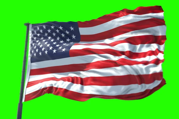 3D rendering, bandeira americana dos EUA com pólo, estrelas e listras, un — Fotografia de Stock