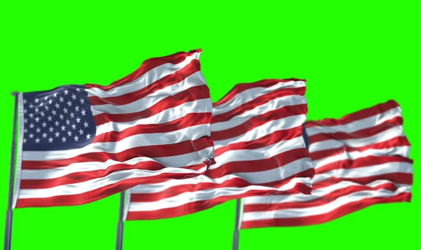 Rendu 3D, trois Etats-Unis drapeau américain avec poteau, étoiles et bande — Photo