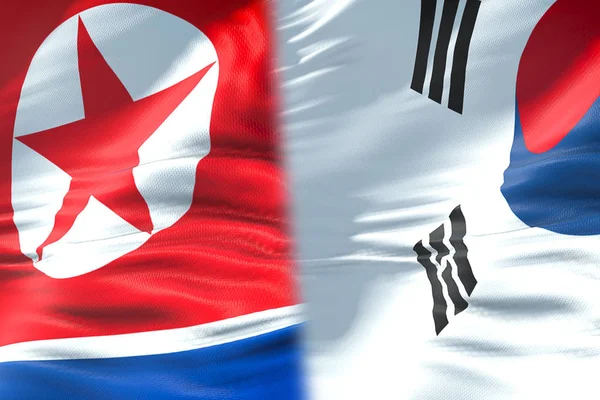 Halb Nordkorea- und halb Südkoreafahne, Krisenstaat — Stockfoto