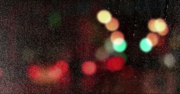 Rain Drops Falling Glass Multi Color City Car Traffic Bokeh — Stock Video