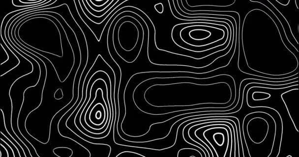抽象的な黒いデジタル光沢のあるテクスチャ波材料の動き背景 シームレス ループ 等圧線のようなライン円 — ストック動画