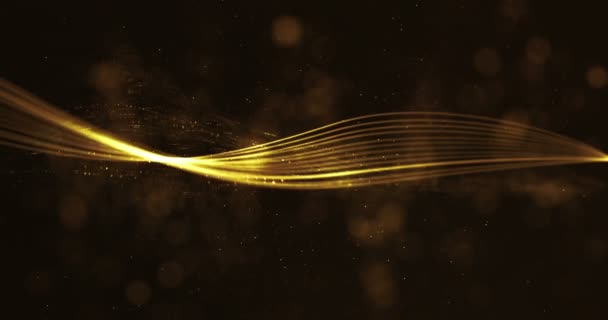 抽象圣诞数字金色闪光火花金色粒子与波浪线形状流动运动在黑色背景 节日节日快乐新年活动 — 图库视频影像