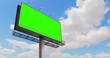 chroma anahtar yeşil ekran, mavi gökyüzü bulutlar hızlandırılmış, reklam konsepti ile birlikte boş panoda