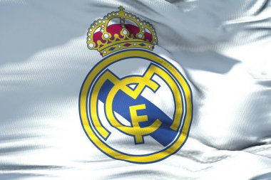 kumaş sallayarak doku Real Madrid CF futbol kulübü, bayrağı yeniden