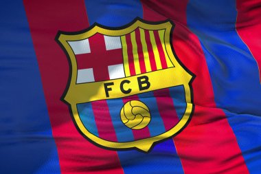 Fc Barcelona futbol kulübü, gerçek t kumaş doku bayrağı sallayarak