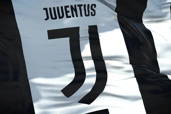 Размахивая текстурой ткани флага Juventus футбольного клуба, настоящий textu — стоковое фото