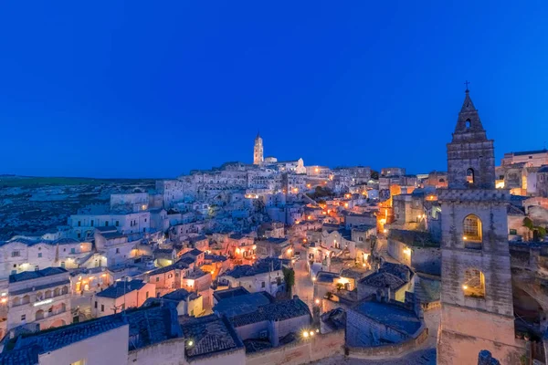 Panoramic view of typical stones Sassi di Matera and church of M — Stock Photo, Image