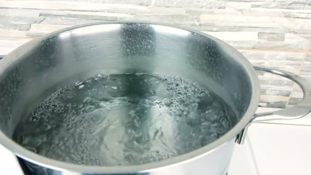 Agua Hirviendo Olla Una Cocina Símbolo Cocción Preparación Alimentos Movimiento — Vídeo de stock