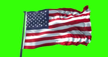 Amerikan ABD bayrağı direği, yıldızlar ve çizgiler, Amerika Birleşik Devletleri chroma anahtar yeşil ekran
