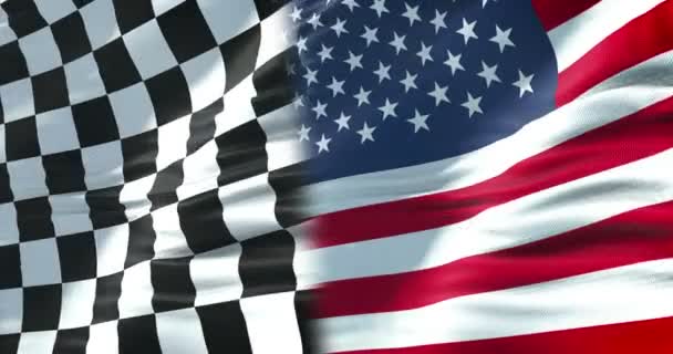 格子旗子的半旗子 结束种族和美国的一半美国旗子 体育惯例一竞争概念 — 图库视频影像