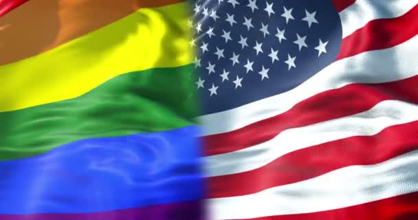 Metade Acenando Colorido Bandeira Arco Íris Orgulho Gay Metade Estados — Vídeo de Stock