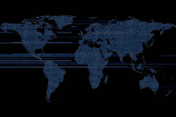 3D Υδρόγειος γη χάρτη μπλε ψηφιακή απόδοση, με λάμψη τελείες τύ — Φωτογραφία Αρχείου