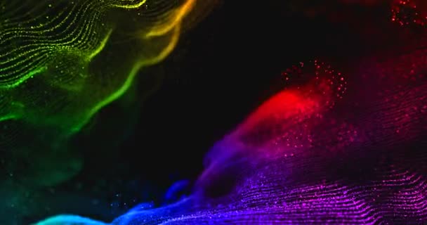Абстрактные многоцветные линии потока сплетение течет движение с линиями и точками и светящийся свет, как — стоковое видео