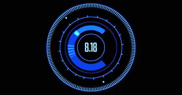 Blauw kompas hud head-up displays met nummers cijfer op zwarte achtergrond, concept van technologie voor — Stockvideo