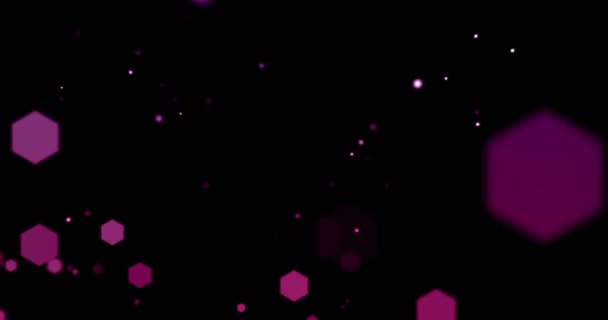 Violeta roxo abstrato bolhas partículas bokeh no fundo preto, evento festivo feliz ano novo — Vídeo de Stock