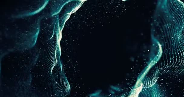 シームレスなループ線とドットの動きと黒い背景に抽象的なブルー幾何学的神経叢 — ストック動画