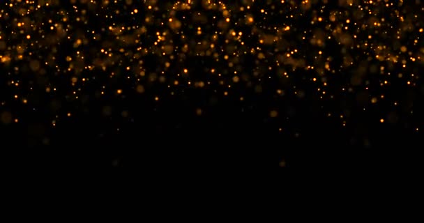 Abstrakte Wasserfälle aus goldenem Glitzern funkeln Blasen Partikel Bokeh auf schwarzem Hintergrund, Weihnachten und ein gutes neues Jahr — Stockvideo