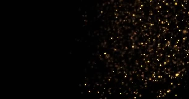 Astratto circolare oro scintilla scintillio bokeh che scorre da un lato movimento su sfondo nero, festa di auguri — Video Stock