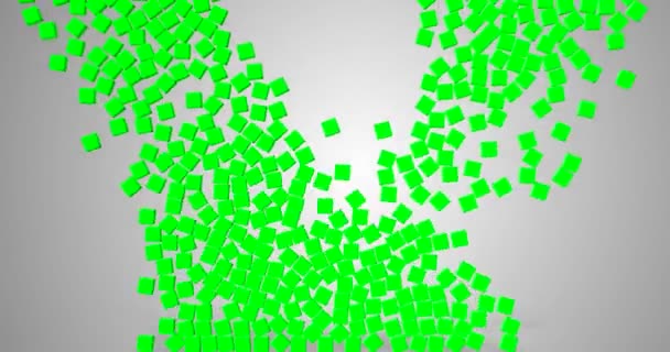 Зеленые кубики, падающие на серый экран — стоковое видео