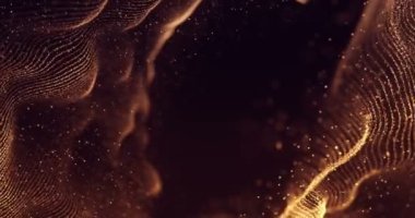 soyut 3d görüntüleme teknolojisi plexus altın dinamik dijital yüzey üzerinde siyah arkaplan, geometrik şekil altın çizgiler