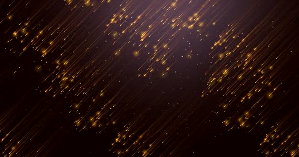 Christmas digital glitter sparks golden particles strips flowing on black background, holiday — 비디오