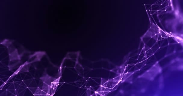 Abstraktní modrá a fialová geometrický plexus tekoucí částice pohyb na černém pozadí s — Stock video