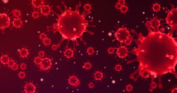 Rendering Animation Röda Coronavirus Celler Covid Influensa Som Flyter Mörkröd — Stockvideo