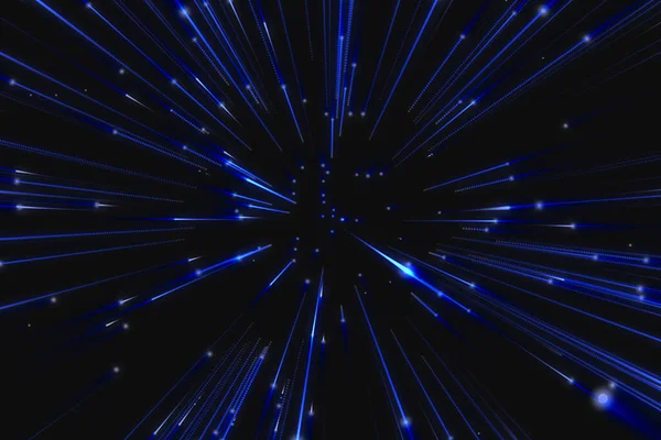 Flug Durch Den Blauen Raum Warpgeschwindigkeit Auf Tiefblauem Hintergrund Konzept — Stockfoto