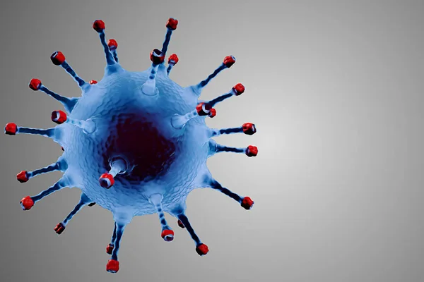 Rendering Blue Coronavirus Cells Covid Γρίπη Που Ρέει Γκρι Διαβάθμιση — Φωτογραφία Αρχείου