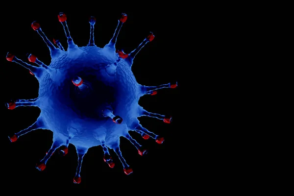 Rendering Blue Coronavirus Cells Covid Γρίπη Που Ρέει Μαύρο Φόντο — Φωτογραφία Αρχείου