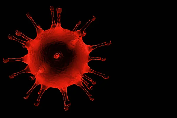 Rendering Red Coronavirus Cells Covid Influenza Flowing Dark Black Background — Stock Photo, Image