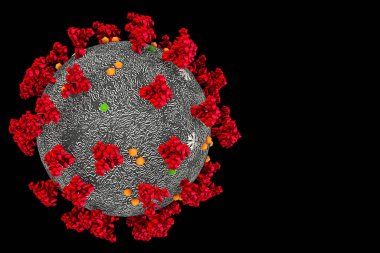 3 boyutlu kırmızı koronavirüs hücrelerinin siyah zemin üzerinde akışını tehlikeli grip virüsü vakaları salgın hastalık hücreleri risk konsepti olarak tanımlıyor.