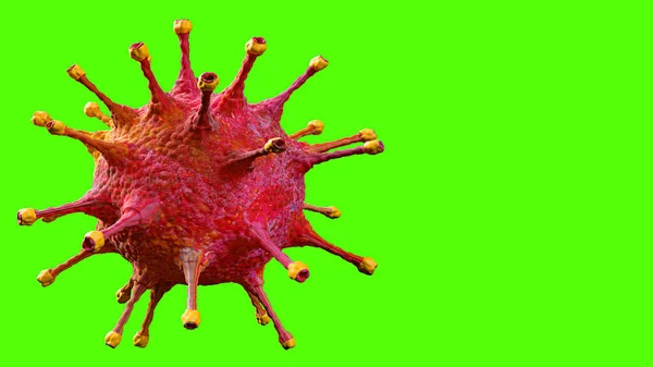 Vykreslování Červené Koronavirové Buňky Kovid Chřipka Tekoucí Pozadí Klíčovým Zeleným — Stock fotografie