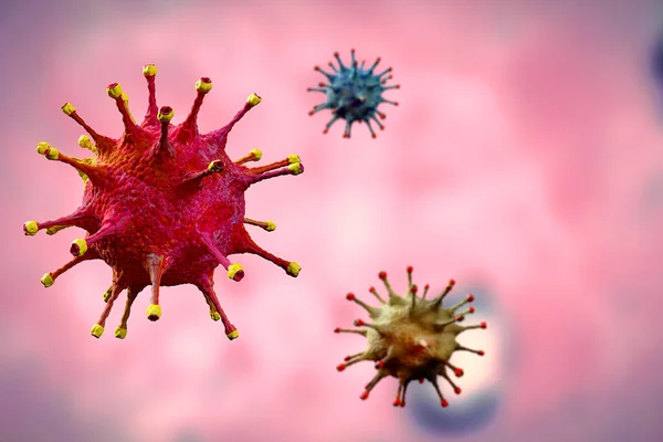 Células Coronavírus Vermelho Renderização Covid Influenza Fluindo Fundo Rosa Microbiologia — Fotografia de Stock