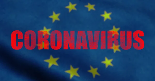 Червоне Слово Коронавірус Фоні Європейського Прапора Єврокоронавірусні Клітини Ковалід Грип — стокове фото