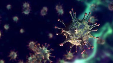 3D rengarenk, çok renkli koronavirüs hücreleri covid-19 influenza renkli pleksus gradyan plan akışı tehlikeli grip gerilimi vakaları olarak salgın hastalık hücrelerinin tıbbi risk kavramı olarak kabul edilir.