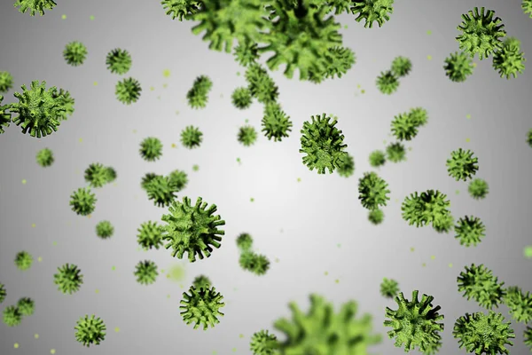 Representación Células Coronavirus Verdes Covid Influenza Que Fluye Sobre Fondo — Foto de Stock