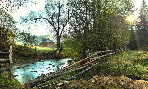 ev ve Nehri yakınında ağaçlar