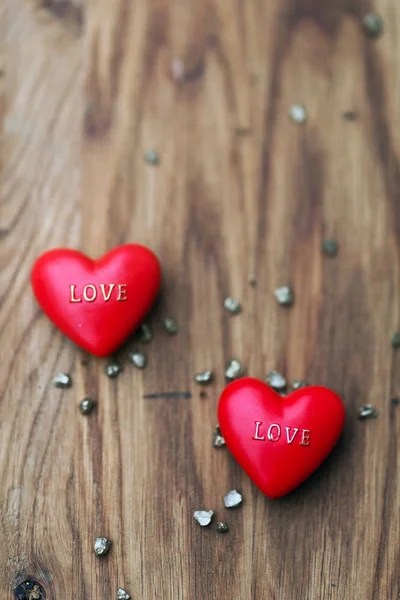 Two red hearts with love words Royalty Free Stock Images