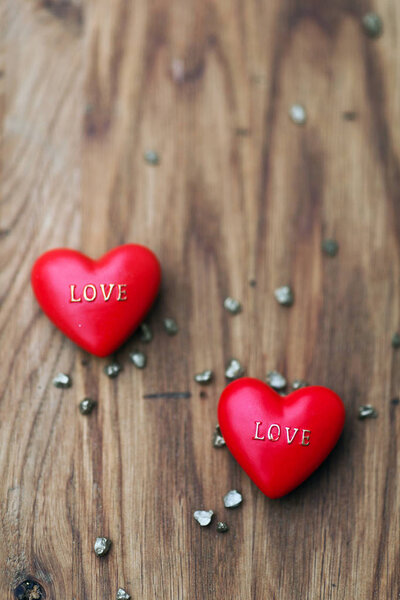 Two red hearts with love words Stock Image