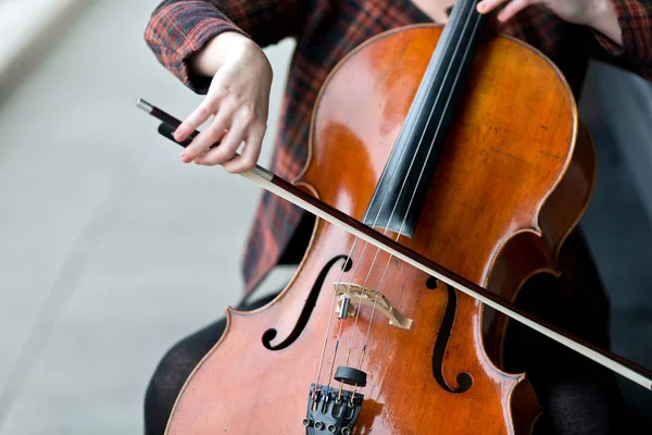 Ausgeschnittene Ansicht Einer Cello Spielenden Person — Stockfoto