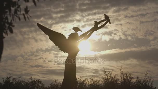 Famosa escultura de ángel con pájaros — Vídeo de stock