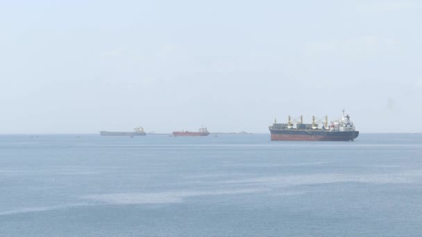 Handelsfartyg på waterfront — Stockvideo