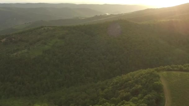 Voo Sobre Vista Das Colinas Verdes Com Árvores Campagna Província — Vídeo de Stock