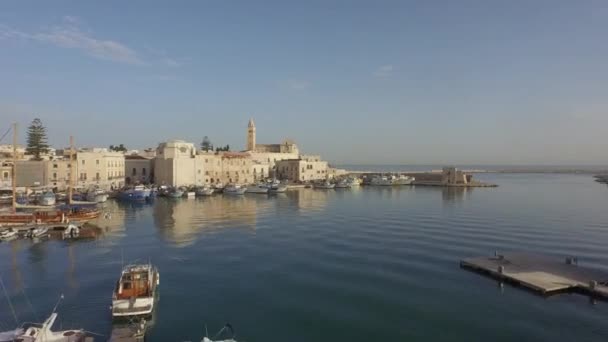 Luchtfoto Van Trani Zeehaven Van Apulië Zuid Italië Aan Adriatische — Stockvideo