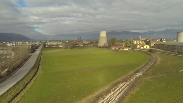 Aerial View Industrial Area Small Italian Town Avezzano Mountains Background — Stock Video