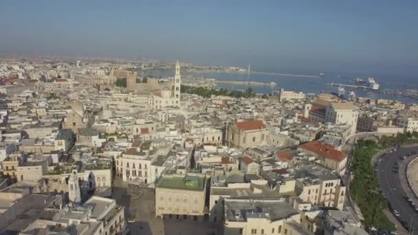 Vista Aérea Ciudad Bari Frente Mar Durante Día Italia — Vídeo de stock
